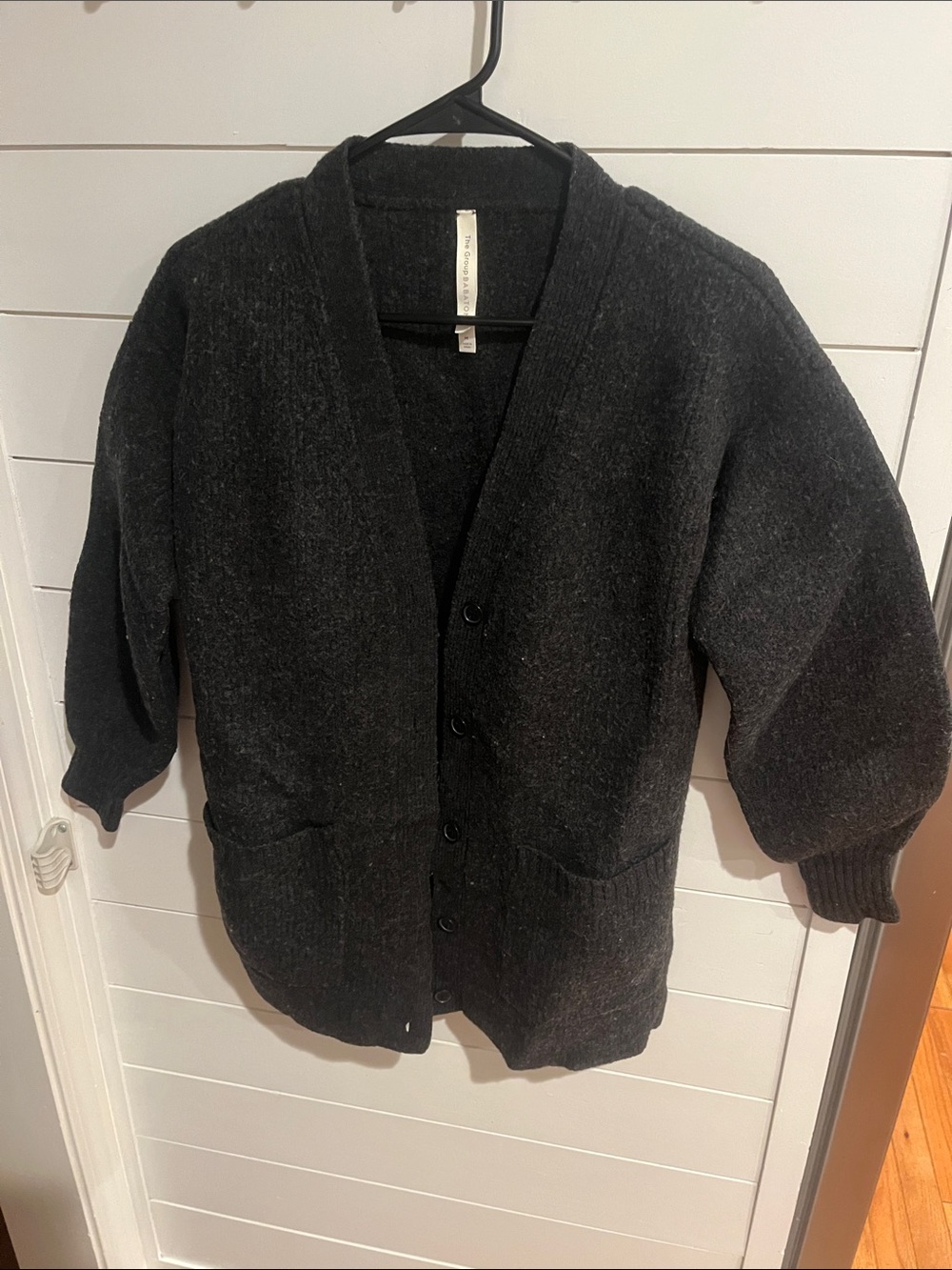 The Group Babaton aritzia 100% merino wool Charcoal Black Button-Up Cardigan M